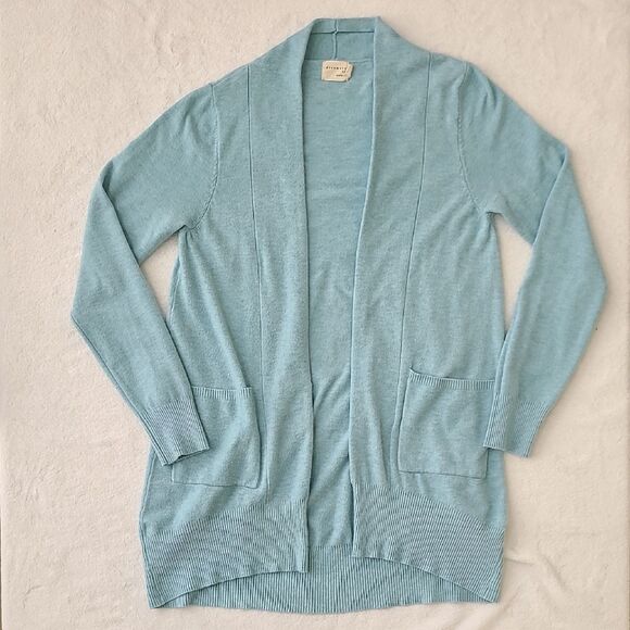 Dreamers By Debut Blue Cardigan Sweater Open Front S/M Pockets Long Line Women's - Picture 1 of 5